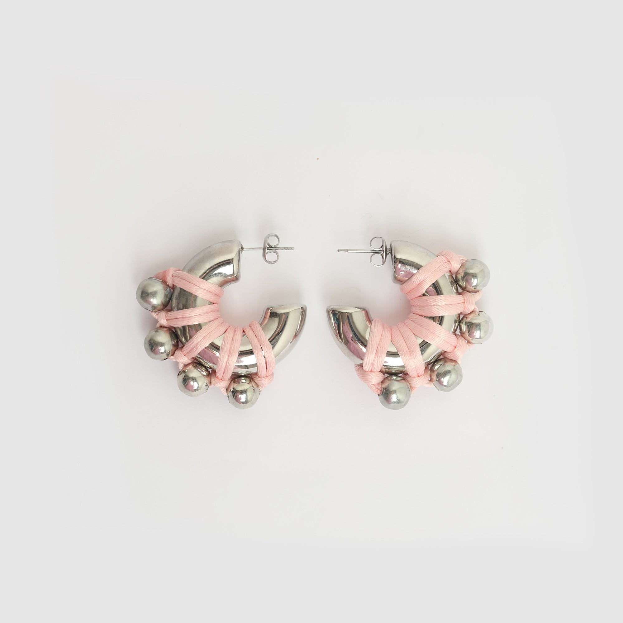 EARRINGS LA CHUNKY SILVERED/PINK