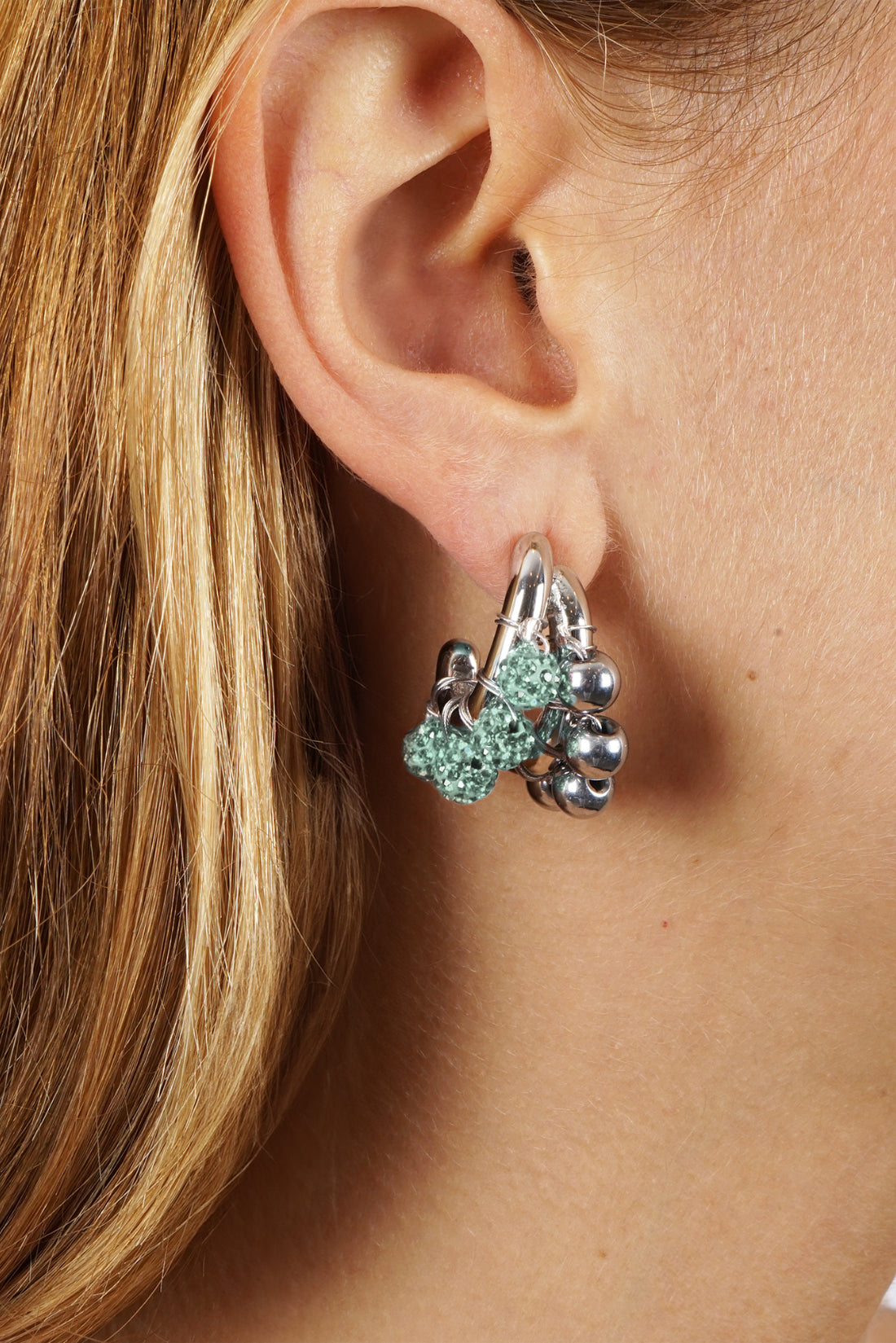 EARRINGS LA BICHRIS SILVERED/GREEN