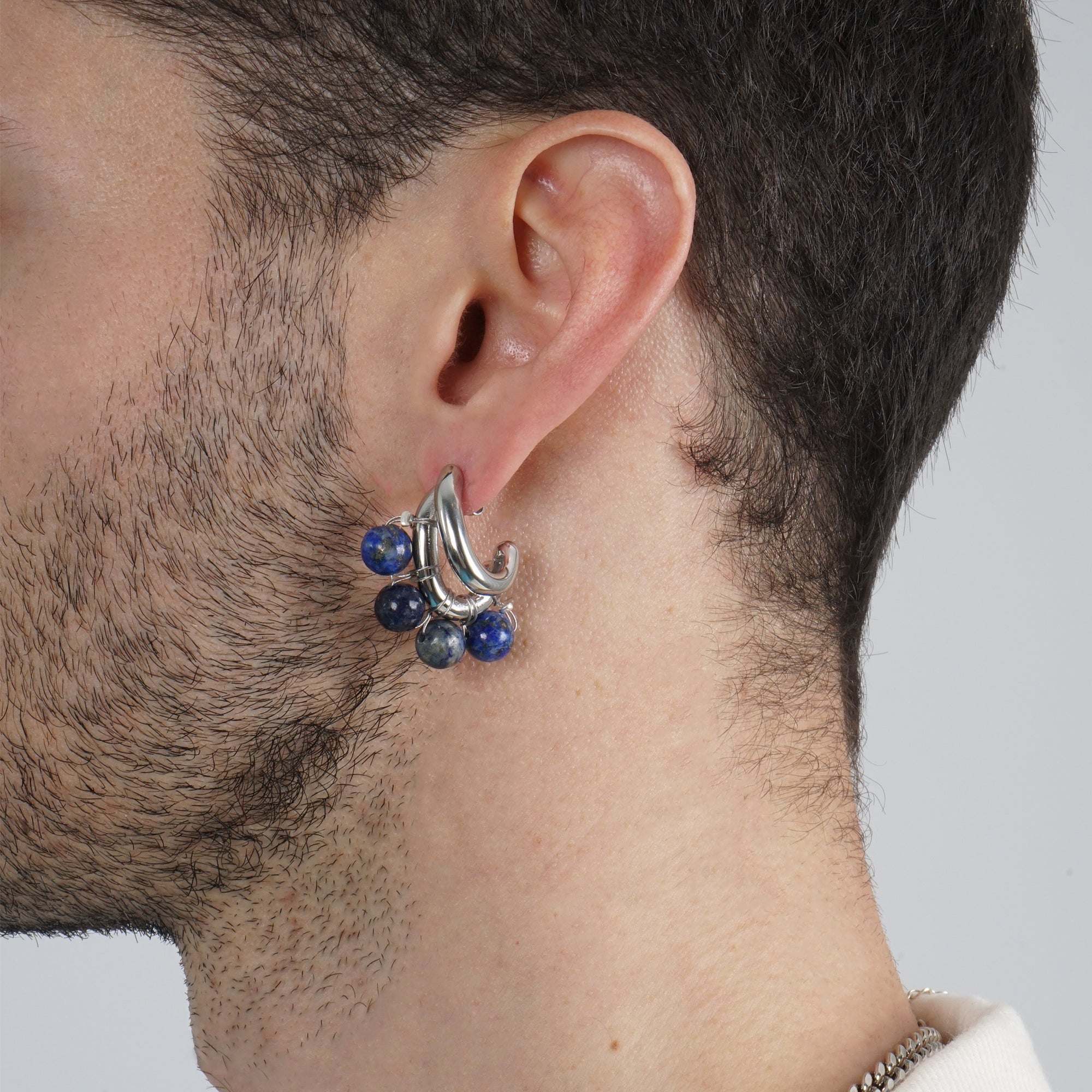 EARRINGS LA CHRIS SILVERED/BLUE