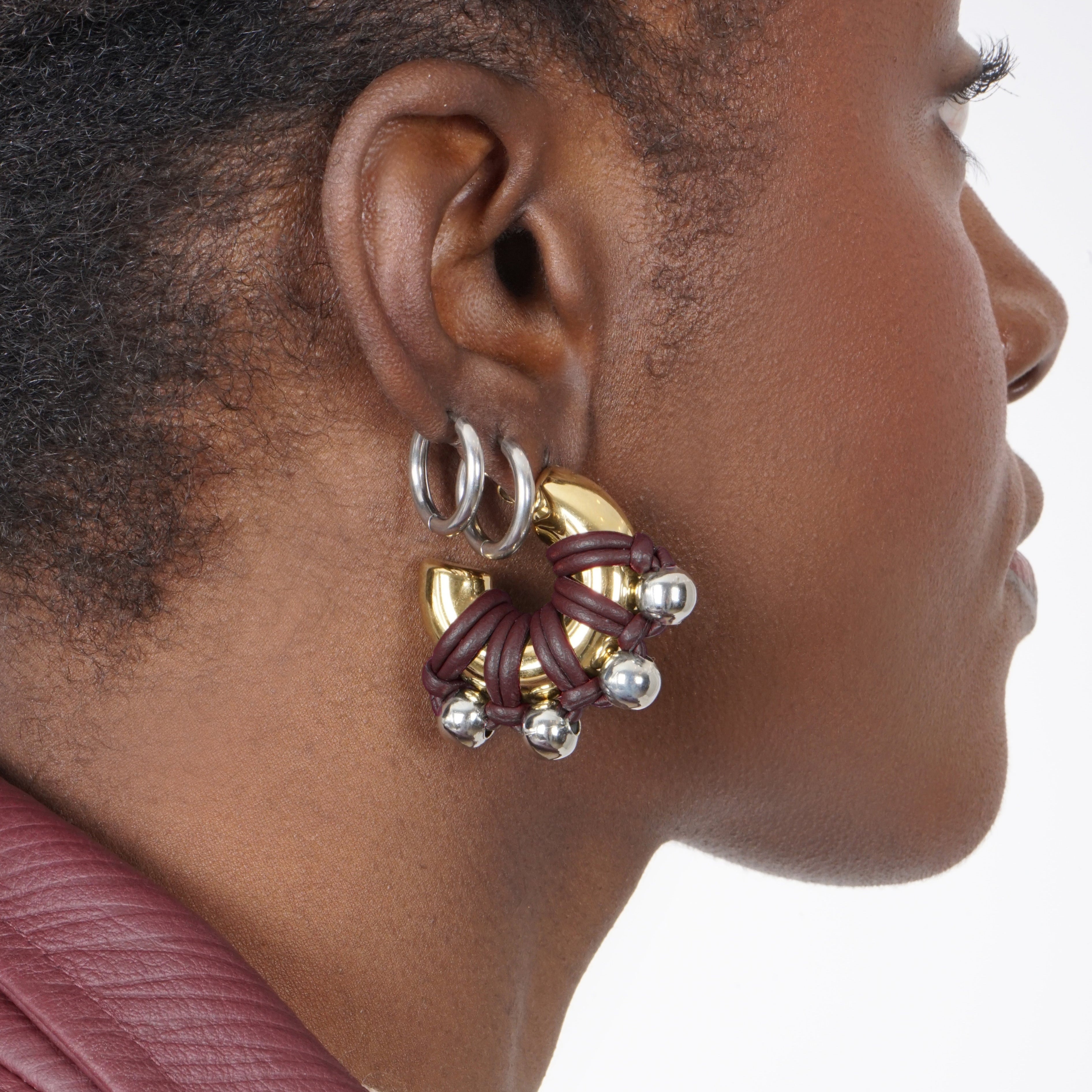 EARRINGS LA CHUNKY GOLDEN/BURGUNDY