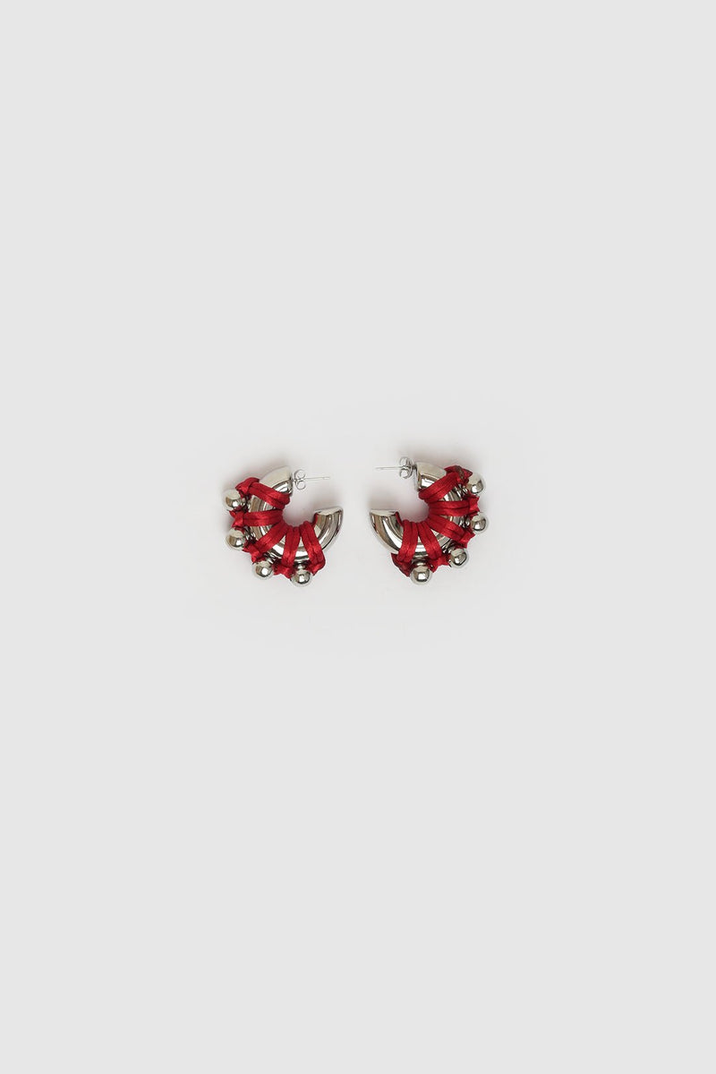EARRINGS LA CHUNKY SILVERED/RED