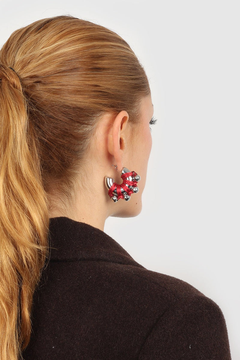 EARRINGS LA CHUNKY SILVERED/RED - image secondaire