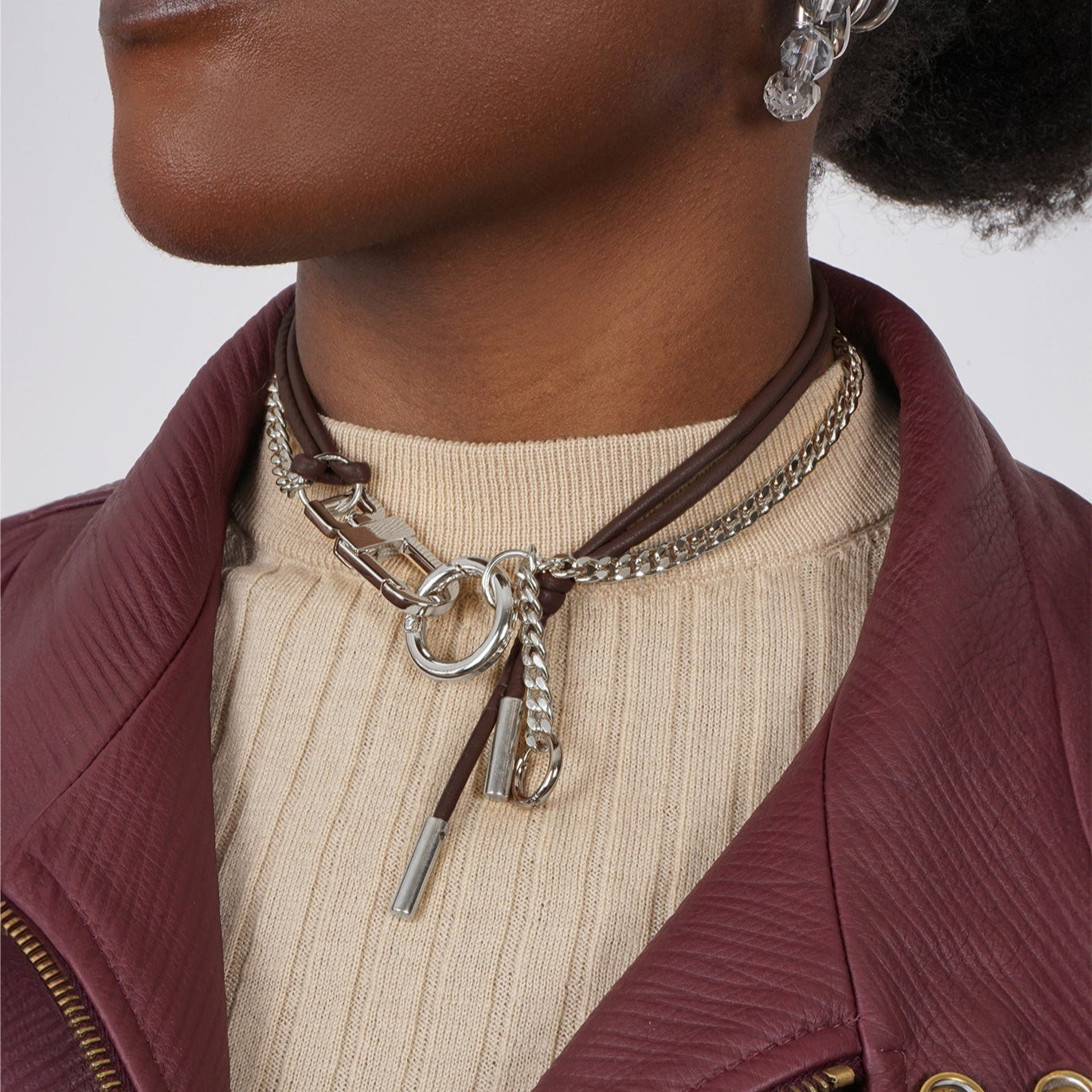 NECKLACE LE JUILLET SILVERED/BURGUNDY