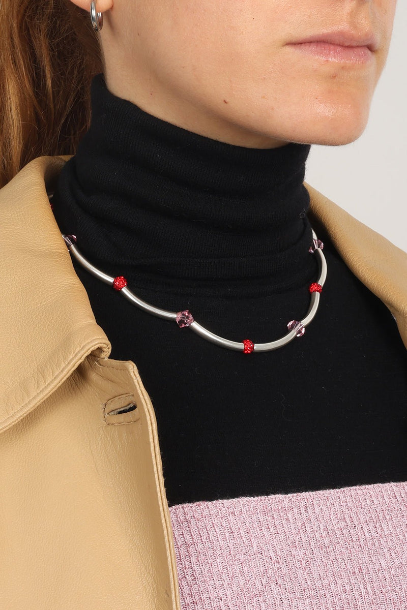 NECKLACE LE MACARONI SILVERED/RED/PINK - image secondaire