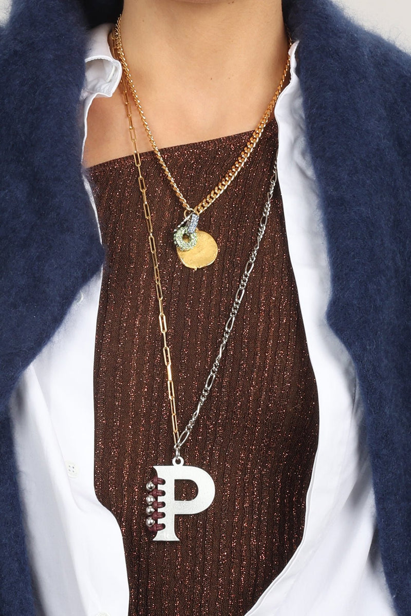 NECKLACE LE MONOGRAMME SILVERED/BURGUNDY - image secondaire