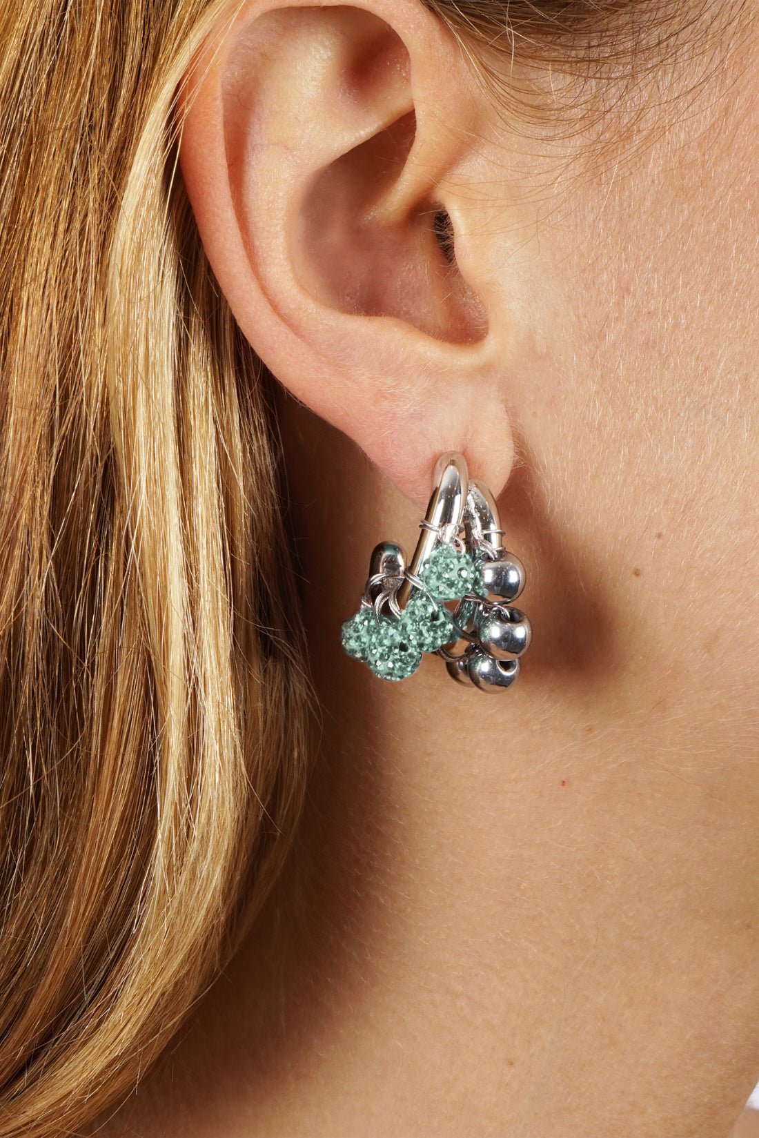 EARRINGS LA BICHRIS SILVERED/GREEN